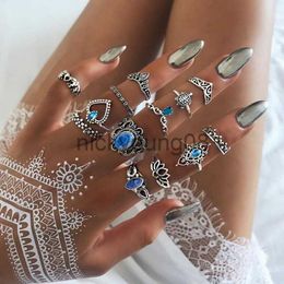 Band Rings 13pcs/Set Boho Midi Knuckle Female Rings Set For Women crystal Heart Lotus Tortoise Finger Ring Party Wedding Jewellery Gift x0625