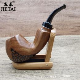 Smoking Pipes Old style sandalwood carved circular Philtre dry tobacco pipe Solid wood retro detachable and washable Philtre dry tobacco bag pot