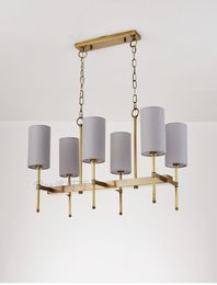 Pendant Lamps Modern Simple Cloth Chandelier Restaurant Dining Room Art Rectangular All-copper Lamp