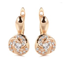 Dangle Earrings 585 Rose Gold Clip For Women Elegant Curve Hollow Around Zircon Golden Party Engagement Fine Jewellery