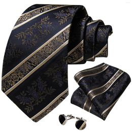 Bow Ties Retro Navy Brown Striped Floral Silk For Men 8cm Wedding Formal Business Accessories Polyester Necktie Drop