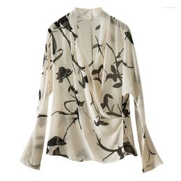 Women's Blouses SHUCHAN Rose Print Blusas De Mujer Ladies Tops Shirts For Women Natural Silk Single-piece Set Femininas