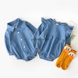 Baby Bodysuits Baby Cotton Shirt Collar Cowboy Brother Sister Wear Triangular Crawl Clothes Baby Girl Clothes(no sock) L230625