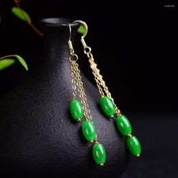 Dangle Earrings Customized Natural Green Jade Rice Beads Round 925 Silver Accessories DIY Jewellery Fashion Man Woman Luck Amulet