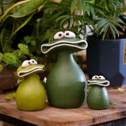 Decorative Objects Figurines GreenYellow Cartoon Big Mouth Frog Multi Meaty Bonsai Micro Landscape Resin Desktop Miniature Garden Statue Decor 230625