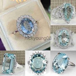 Band Rings ZHIXUN Gorgeous Oval Sky Blue Rings for Women Bling Vintage Accessories Elegant Lady's Finger Rings Party New Jewellery x0625