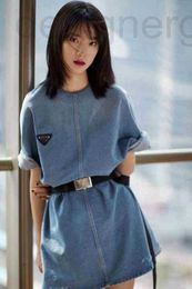 Basic & Casual Dresses designer triangle summer new denim work clothes buckle belt wash slim short sleeved dress V65F