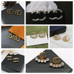 Luxury Brand Designers Stud Earrings 925 Silver Letters Earring Geometric Famous Women's Crystal Rhinestone Wedding Party Jewerlry