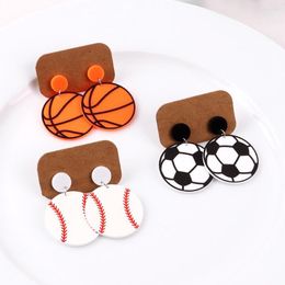 Dangle Earrings SPORTS ACRYLIC PIERCING Baseball Basketball Football Tennis Eight Ball Futbol Print Stud For Women Hand Painte