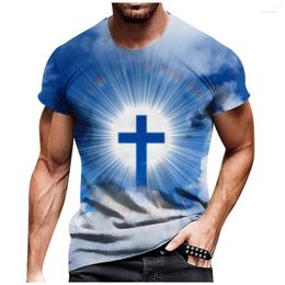 Men's T Shirts Men's Men Summer Thin Shining Cross Printing Tops Casual Round Neck T-shirt 2023 Youth Fashion Trend Short Sleeved