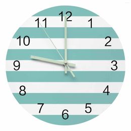 Wall Clocks Water Color White Stripe Luminous Pointer Clock Home Ornaments Round Silent Living Room Bedroom Office Decor