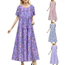 Casual Dresses Women's Bohemian Floral Dress Cotton Flowy Long Sleeve For Women V Neck