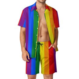 Men's Tracksuits LGBT Rainbow Men Sets Gay Pride Flag Print Casual Shirt Set Hawaii Vacation Shorts Summer Suit 2 Piece Big Size 2XL 3XL 230621