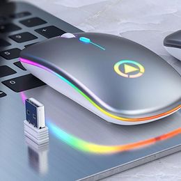 Mice Ultra-thin LED Colourful Lights Rechargeable Mouse Mini Wireless Mute USB Optical Ergonomic Gaming Notebook Computer1 Rose22