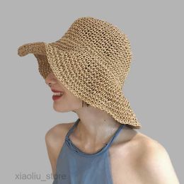 Wide Brim Hats Simple Girl Raffia Sun Hat Wide Brim Floppy Summer Hats For Women Beach Panama Straw Dome Bucket Hat Femme Shade HatSun block HKD230625