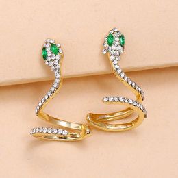 Stud Earrings Trendy Green Crystal Snake Women Simple Vintage White Rhinestone Alloy Party Jewellery
