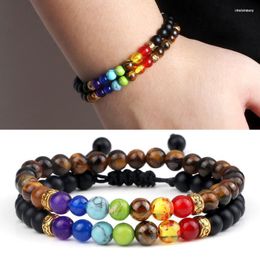 Strand Beaded Strands 2pcs/set Rinhoo 7 Chakra Beads Bracelets Natural Stone Tiger Eye Malachite Yoga Reiki Prayer Bangle Couples Distance