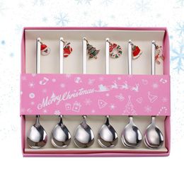 Dinnerware Sets Christmas Coffee Spoon 6 Pieces Forks With Pendant Drink Stirrers Stainless Steel