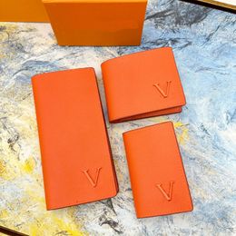 Designer Brand Unisex Leather 3D Metal Letter Card Holders Luxury Mens Long Wallet with Zipper Pocket Suit Clip Orange Women Short Wallet Clutch Bag Coin Purses