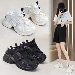 Summer Thick Sole Half Slippers 2023 New High Rise Hollow Out Versatile Breathable Casual Dad Sandals Female Height Increasing Shoes