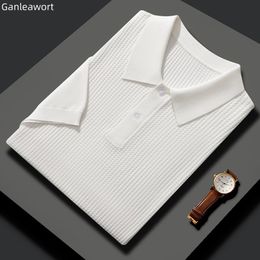 Men's Polos Men's Silk Short Sleeve Pullover Shirt High Class Summer Casual Loose Breathable Thin T-Shirt Polo Shirt Korean Fashion 230621