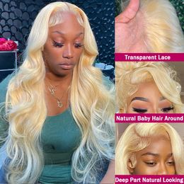 250 Density 30 40 Inch Body Wave 613 Honey Blonde 13x6 Lace Front Wigs For Women Brazilian Transparent Lace Frontal Human Wig