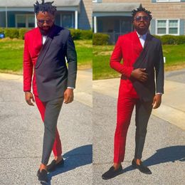 Men's Suits Men's Black And Red 2 Pieces Men Suit Blazer Pants One Button Mixed Business Work Gentlemen Formal Causal Daily Prom