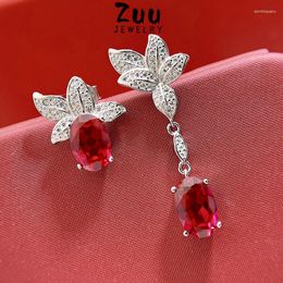 Stud Earrings 2023 925 Sterling Silver Ruby High Carbon Diamond Gem 18K Gold-plated Asymmetric Hanging Exquisite Jewellery