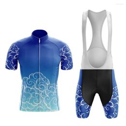 Racing Sets Wind Series Men Cycling Jersey Set Black/Blue Two Colors Short Sleeve And Bib Shorts Gel Breathable Pad Hombre