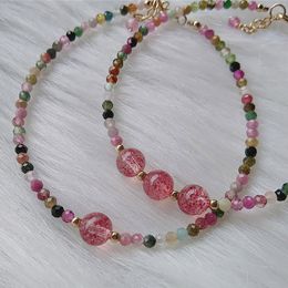 New Korean fashion Jewellery Strawberry Crystal stone bracelet Colourful Tourmaline quartz bracelets