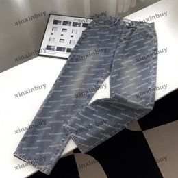 xinxinbuy Men women designer pant Paris Letter Printing Washed Spring summer Casual pants blue gray black S-3XL
