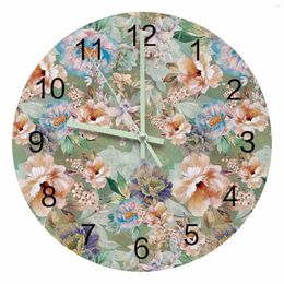 Wall Clocks Antique Flower Leaf Luminous Pointer Clock Home Interior Ornaments Round Silent Living Room Bedroom Office Decor