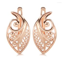 Dangle Earrings 585 Rose Gold Texture Vintage For Women Hollow Large Glossy Clip Earring Piercing Hoops Fine Wedding Golden Jewelry