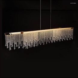 Chandeliers Nordic Designer Minimalist Modern El Villa Light Luxury Dining Table Crystal Lamp High-end Tassel Long Restaurant Chandelier