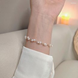Strand Arrival Handmade White Natural Small Freshwater Pearls Beads Gold Plated Braided Bracelets For Women Fashion Jewelry YBR282