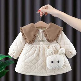 Fall winter newborn baby girls clothes outer wear fleece warm cotton dress for girls baby clothing 1 year babies birthday dress L230625