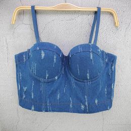 Women's Tanks Women's Vintage Halter Top Sexy Denim Camisole Simple Jean Tank Ripped Fashion Trend Tube Women's Underwear