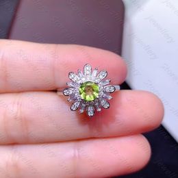 Cluster Rings Natural Peridot Ring 925 Silver Women's Fresh And Cute Style Sweet