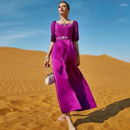 Ethnic Clothing Women's Long Diamond Abaya Muslim Dress Solid Colour With Belt Laftan Dubai Turkey Arab Islamic Moroccan Caftan Evening