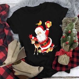 Damen-T-Shirts, Kawaii, für alle Jahreszeiten, süßes Rentier-Shirt, Damenmode, Weihnachtsgeschenk, Harajuku, kurzärmeliges T-Shirt, weiße Tops