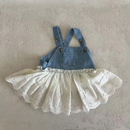 Girl Dresses Baby Denim Dress Kids Cute Bear Embroidered Strap Summer Spring Clothes