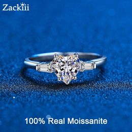 Solitaire Ring 3 Stone Engagement Rings for Women 1.2 Heart Cut Platinum Plated Sterling Silver Wedding 230625