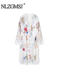 Basic Casual Dresses Nlzgmsj TRAF Chic Midi Dress for Women Vintage White Floral Embroidery Dress Sexy V-neck Dress Boho Dress Women Vestido 230621