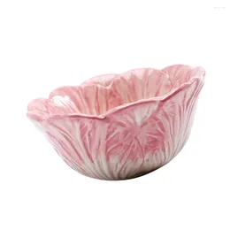 Dinnerware Sets Kids Ceramic Bowl Chinese Cabbage Design Bowls Container For Dessert Fruit Salad (Pink)