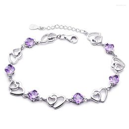 Link Bracelets High Quality Silver Colour Bracelet Heart Purple Crystal Zircon For Woman Party Engagement Jewellery Gift