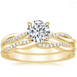 Kolmnsta Bridal Set - Infinity 14k Gold Plated CZ Rose Copper stackable wedding rings for Women