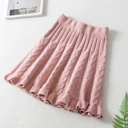 Skirts Pink Ruffles Short Skirt For Women Sweet College Style Knitted A-line Female Korean High Waist Pleated