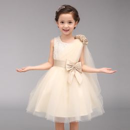 New Flower Girls Dresses Kids Champagne Lace Tulle Party Wedding Dress Formal Girls Clothing