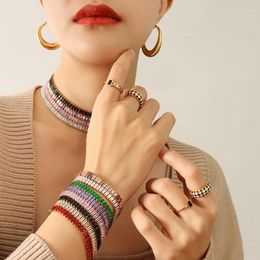 Link Bracelets AENSOA Tennis Chain Wide Coloured Zircons Copper Choker Necklaces For Women Exquisite Elegant Charm Golden Fashion Jewellery