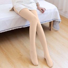 Women's Leggings Women's Warm Thickened Silken Mist Translucent Seamless Solid Color Fleece Lined Pantyhose Stockings